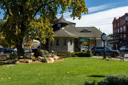 A bright fall day with street shops and cars in Warwick village, New York, United States