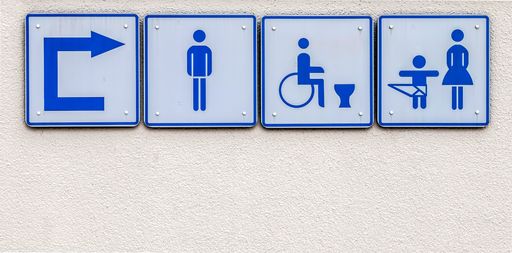 A closeup shot of the public sign for restrooms