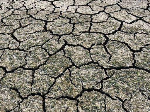 The dry soil of Indian Valley Reservoir, Lake County, California, United States