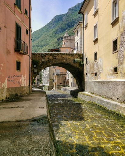 A small river crossing the town of Campagna in Salerno province, Campania region, Italy.