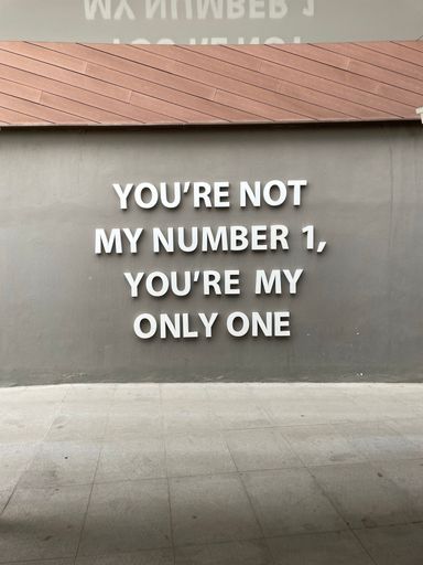 A vertical shot of the 'you're not my number 1, you're my only one' graffiti on the wall