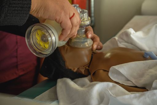 A closeup of a plastic baby for resuscitation practices