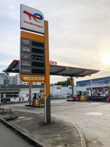 A vertical shot of an empty petrol station at the end of strikes in France for the gas shortage