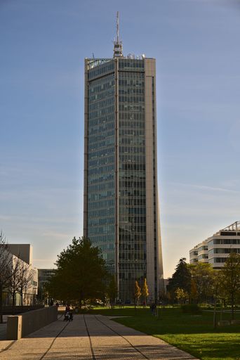 A vertical shot of tall buildings in Prague on a sunny day, Czech Republic