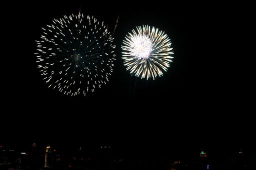 The golden and glowing fireworks at Century Park, Shanghai, China