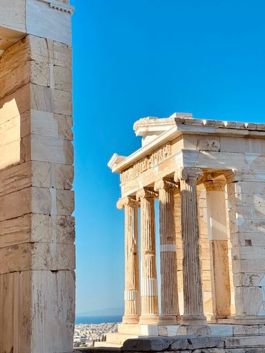 A vertical shot of the Temple of Athena Nike, Acropolis