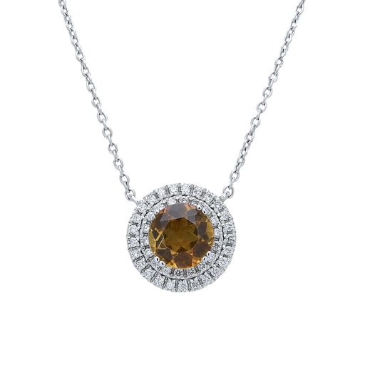 A closeup shot of the pendant with golden diamond isolated on the white background
