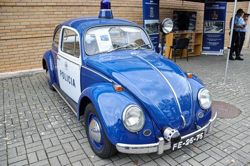 The details of blue vintage historic Volkswagen 113 sedan de Luxe car