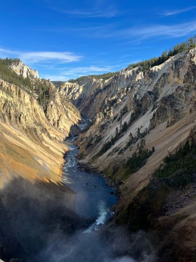 A vertical shot of a downstream in the Grand Canyon of Yellowstone
