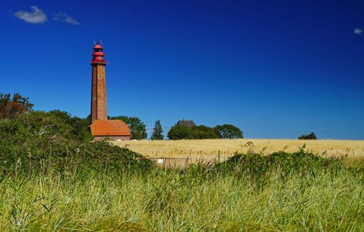 An image of a wheat field with a lighthouse on the background in Germany
