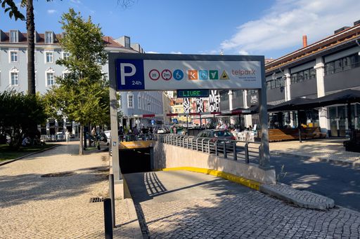 The entrance of Telpark underground parking lot nearby Timeout market
