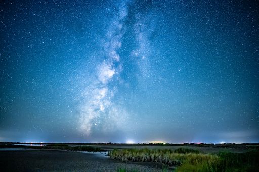 A beautiful shot of a field under a starry sky