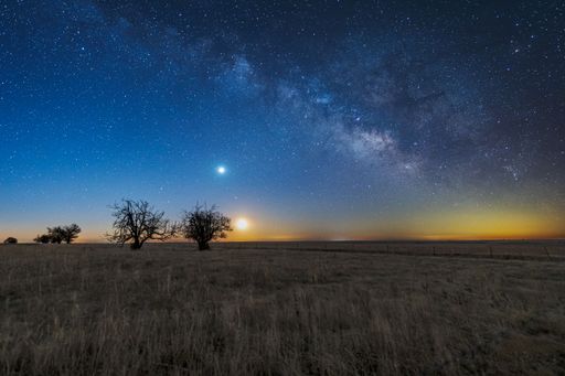A beautiful shot of a field under a starry sky