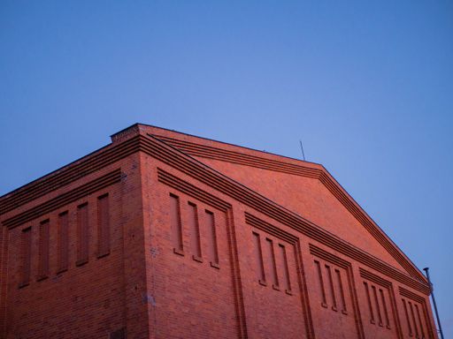A low angle shot of a building
