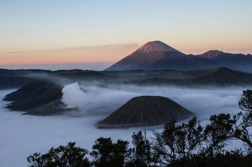 The volcano Mount Bromo  at sunrise, Tengger  Semeru National Park, East Java, Indonesia