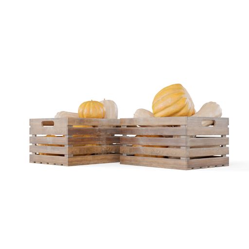 A 3D rendering of boxes with pumpkins isolated on a white background