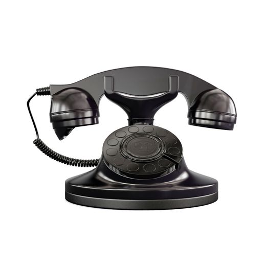 A 3D render of a vintage wired phone isolated on a white background