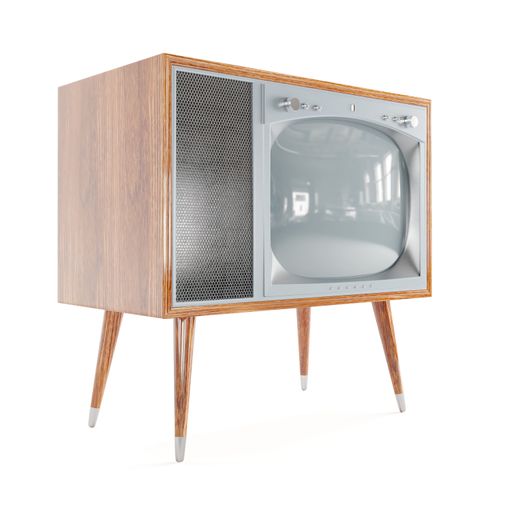 A 3D rendered illustration of a vintage TV isolated on a white background