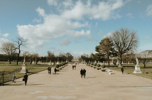 Beautiful landscape shot of the gardens of Paris, France during a cloudy day.