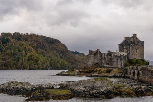 A beautiful shot of an Eilean Donan castle in Scotland, United Kingdom under a cloudy sky
