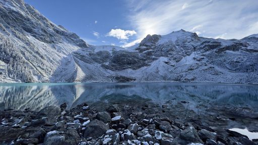 A mountain and beautiful turquoise glacier lake, Joffre Lakes Provincial Park, British Columbia,Canada