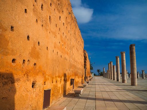 The huge wall and numerous columns of the unfinished mosque complex, Hassan Tower, Rabat, Morocco