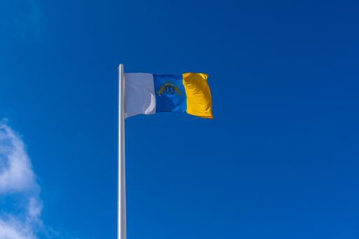 A low angle shot of a beautiful flag of the island of La Palma, Canary Islands, Spain