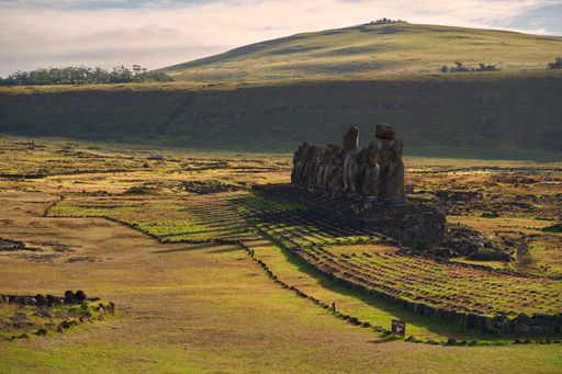 The ancient Polynesian statues on the Ahu Tongariki beach, Easter Island, Chile