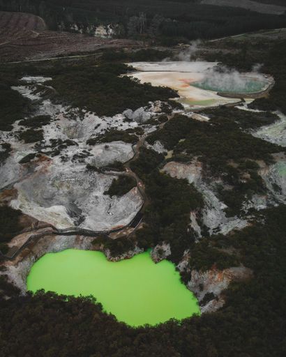 A top view of Champagne Pool in New Zealand