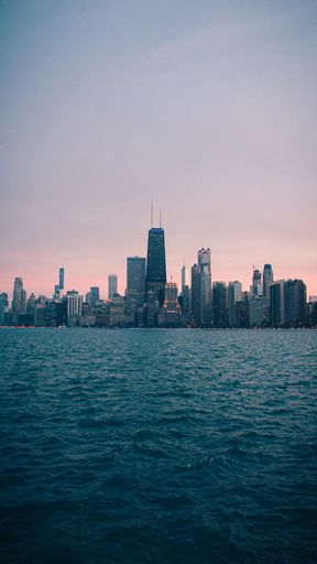 A vertical shot of the skyline in the Loop community area of Chicago, Illinois, USA