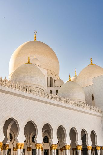 Sheikh Zayed Grand Mosque in the capital city of Abu Dhabi, United Arab Emirates. It is the largest mosque in the UAE