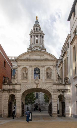 A vertical shot of the Temple Bar with St Paul's Cathedral in the background in London, UK.
