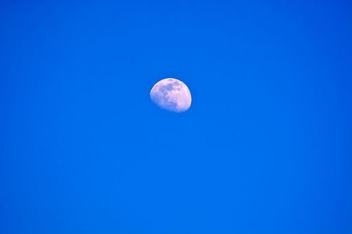 A beautiful moon with its craters seen in the clear daytime sky
