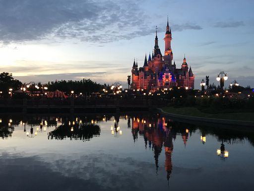 A photo taken at the sunset moment of shanghai Disneyland