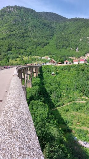 A vertical shot of Djurdjevica Tara Bridge over the Tara Canyon in Durmitor National Park, Montenegro