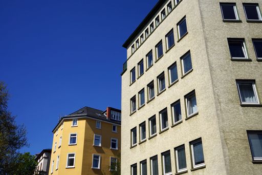 A residential building against the blue sky