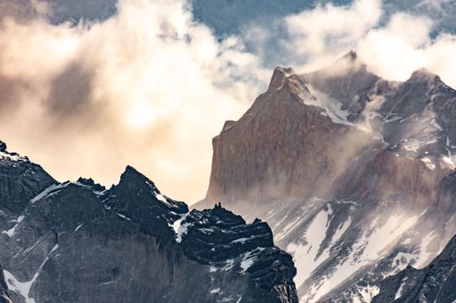 A scenic view of the Paine horns of the Torres del Paine National park in Patagonia, Chile