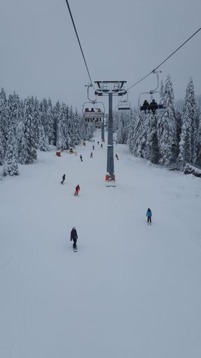 A vertical shot of people skiing on a snow mountain of a ski resort in Serbia during winter
