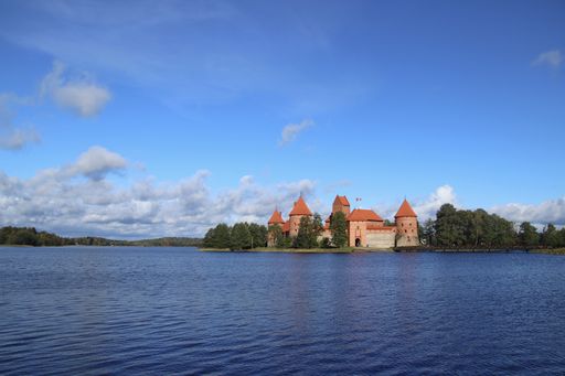 The historical Trakai Castle in Lithuania under the beautiful cloudy sky