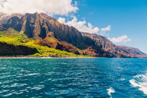 A beautiful view of spectacular Na Pali coast cliffs on Kauai island, Hawaii during daylight