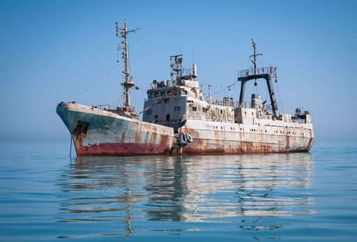 Abandoned Rusty Old Fishing Ship locate in Wallis Bay