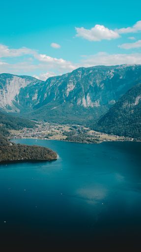 An aerial view of the Hallstatt village in Austria