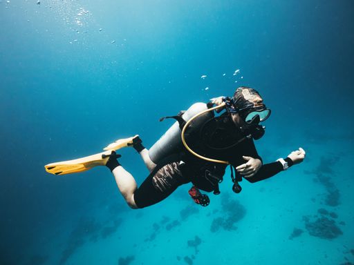 A fascinating shot from depths of the Red Sea and a scuba diver exploring the deep dive site