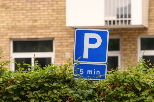 a Closeup of a blue parking sign