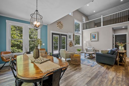 The beautiful interior design of a dining room in a modern custom new England colonial home