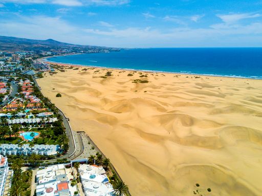 An aerial view of the beautiful desert by the Atlantic ocean