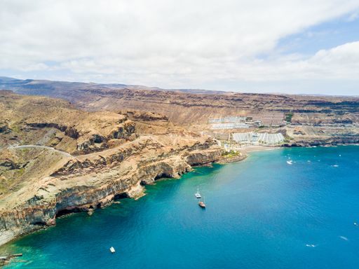 A high angle shot of the Gran Canaria island in Spain and the ocean