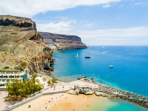 A panoramic shot of the port of Mogan on the island of Gran Canaria