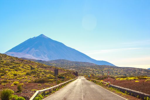 A smooth road in the deserted area leading to the volcano Teide on Tenerife