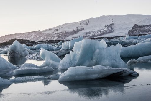 A beautiful scenery of Jokulsarlon glacier lagoon reflected in the sea in Iceland